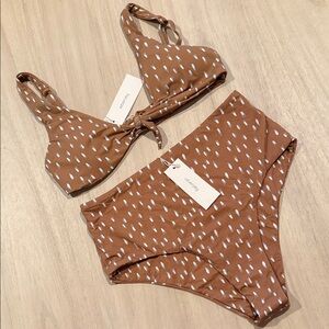 Title:
Eberjey Bikini Set | Rust Print Tie Front Top & High Waist Bottom | NWT